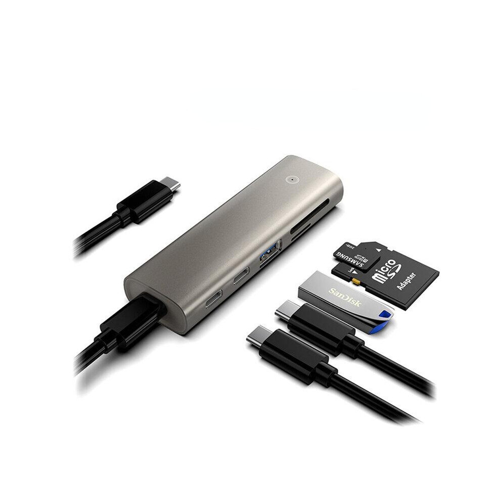 6-IN-1 USB-C HUB Docking Station Adapter with 2 * USB-C 3.1 Gen 2 Data Transmission USB 3.1 Gen 2 10Gbps Transimission Memory Card Readers 5Gbps