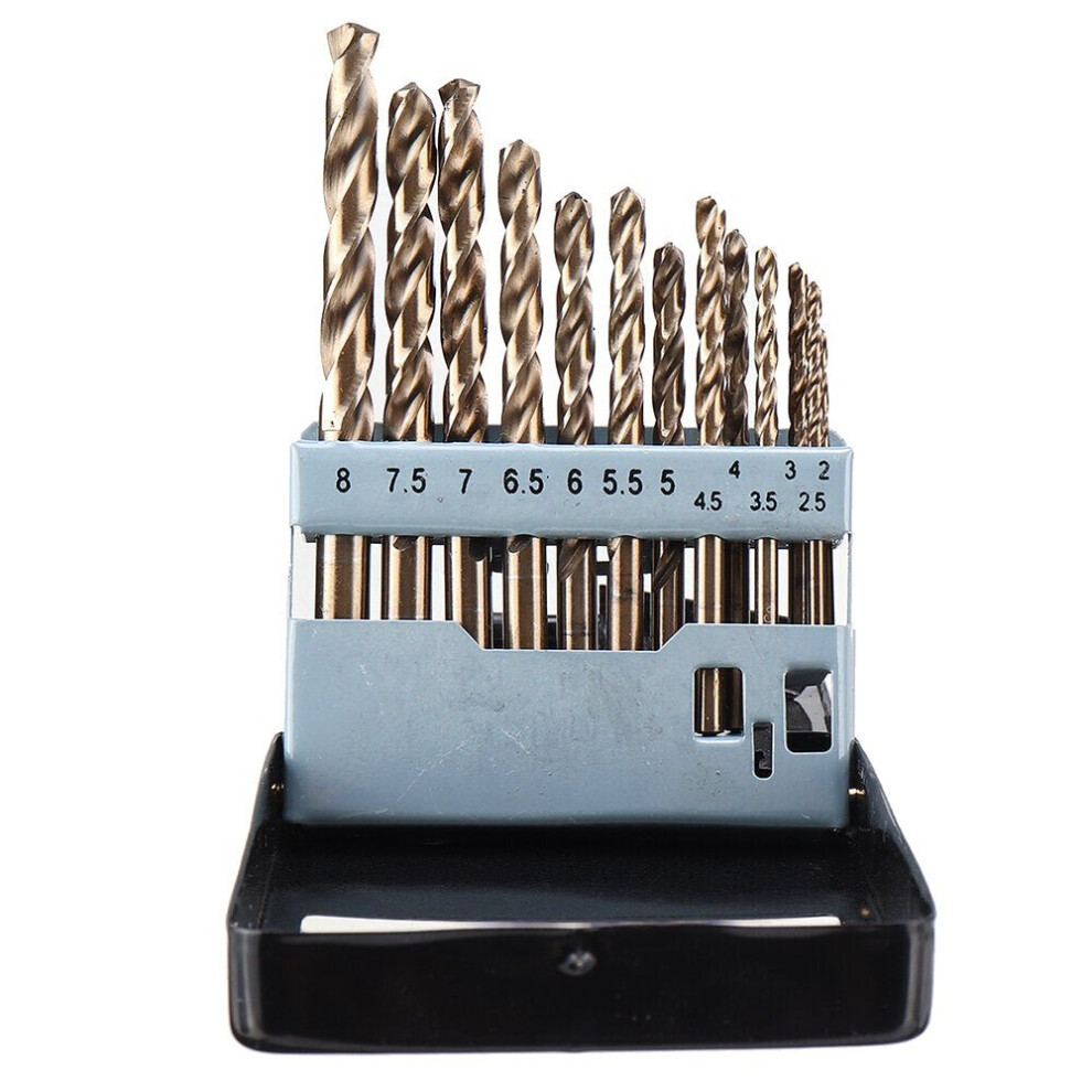 13Pcs M35 Cobalt Drill Bit Set 2-8mm HSS-Co Jobber Length Twist Drill Bits with Metal Case for Stainless Steel Wood Metal Drilling