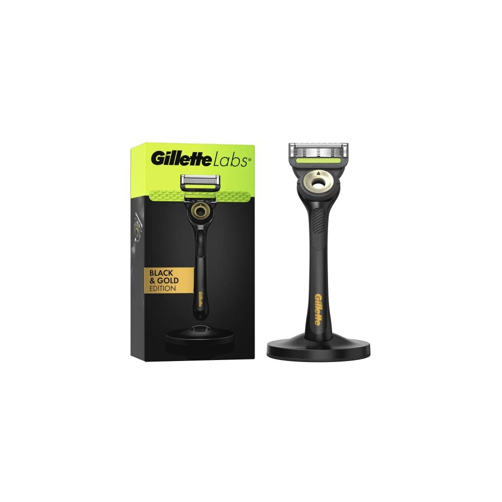 Gillette Labs Men's Razor + 1 Razor Blade Refill, with Exfoliating Bar, Includes Premium Magnetic Stand, Black & Gold Edition