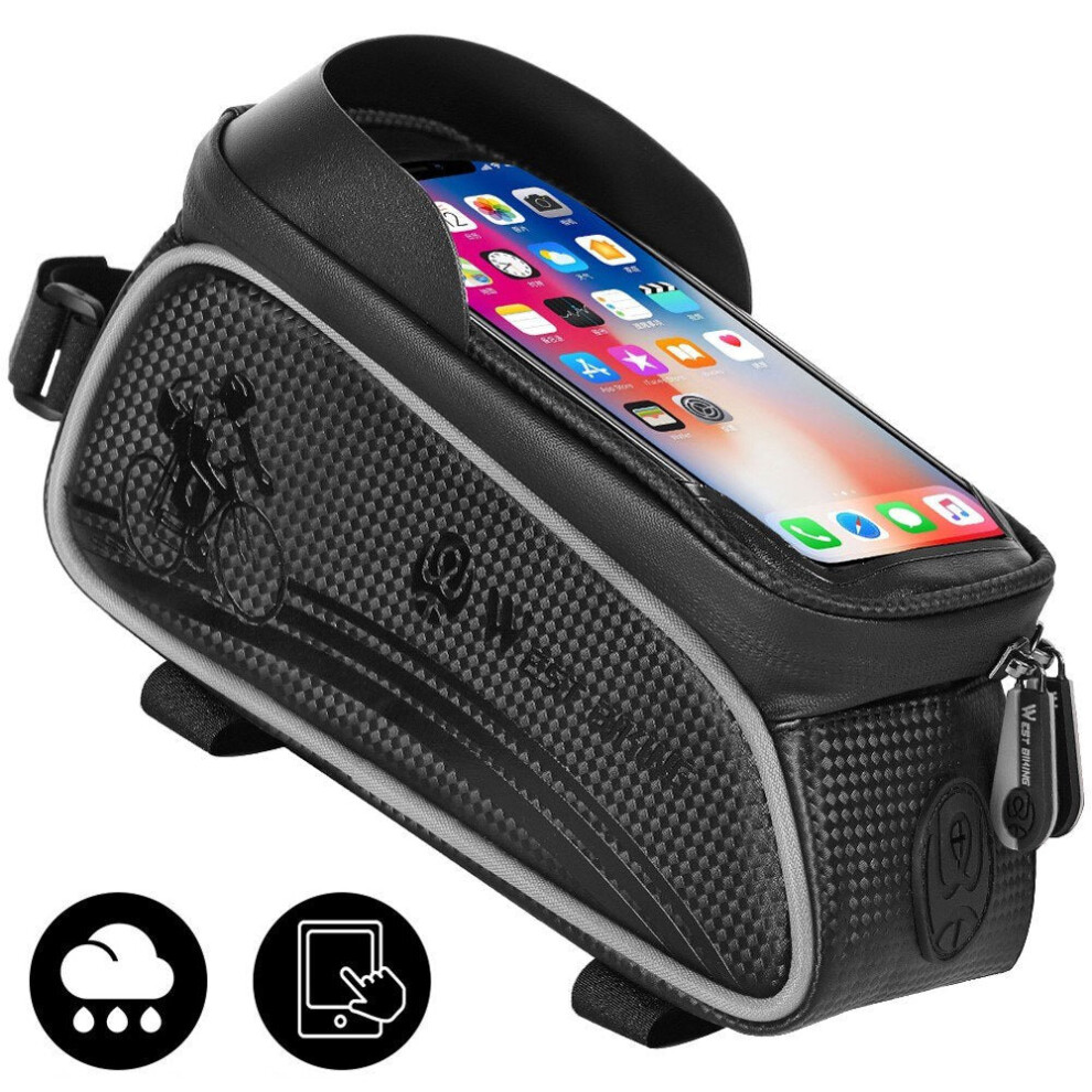 (Black) MTB Road Cycling Waterproof Top Tube Bag Touch Screen Bicycle Front Frame Pannier