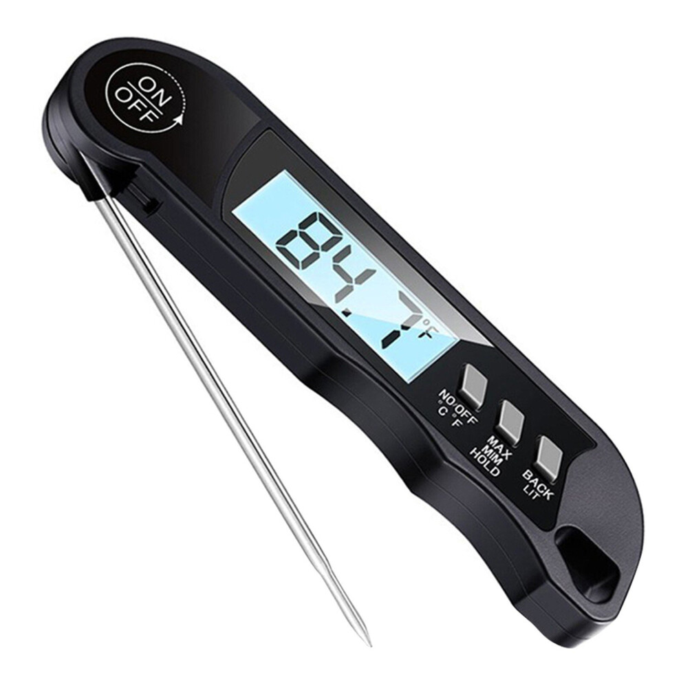 (Black) Meat Cooking Thermometer Digital Instant Read Portable Foldable LED Display for Home Kitchen BBQ Grill Baking