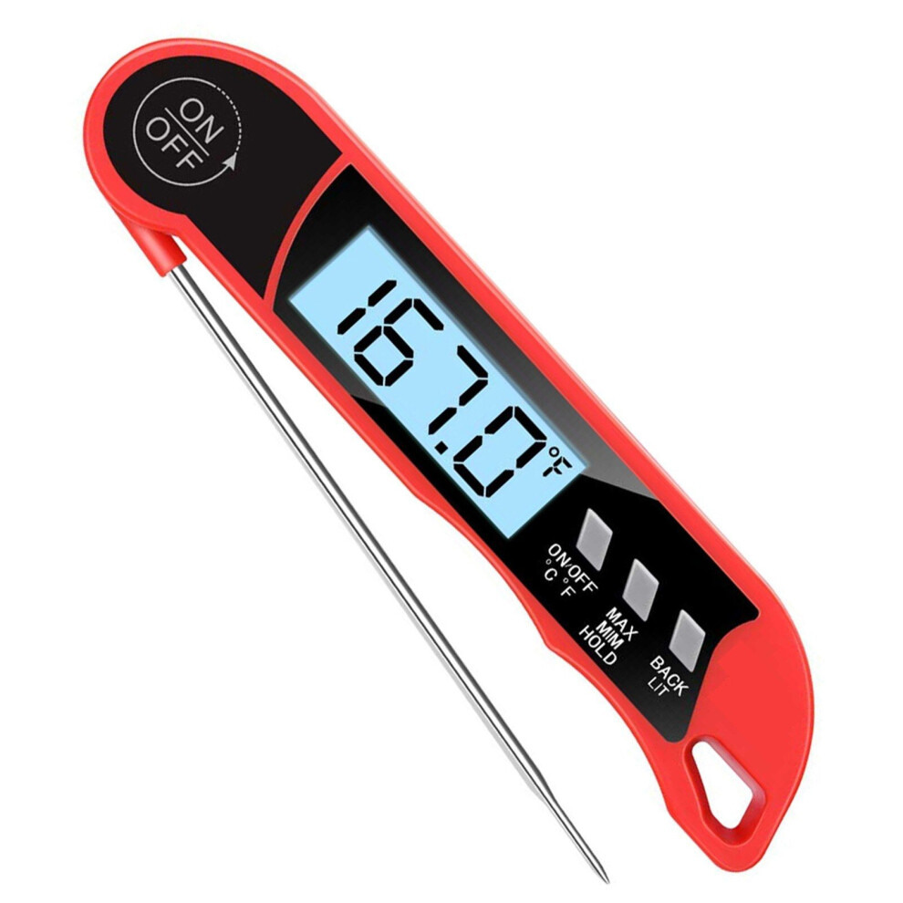 (Red) Meat Cooking Thermometer Digital Instant Read Portable Foldable LED Display for Home Kitchen BBQ Grill Baking