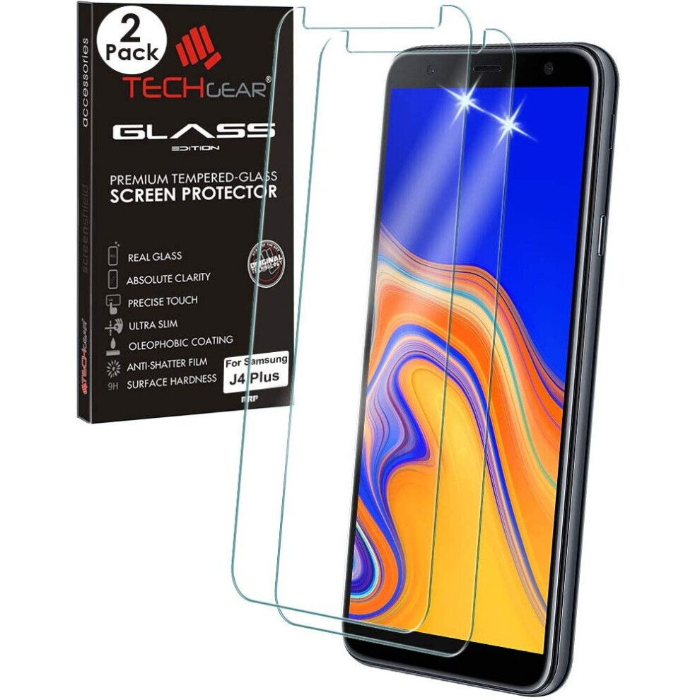 Techgear [2 Pack] Glass Edition For Samsung Galaxy J4 Plus, J4+ 2018 Genuine Tempered Glass Screen Protector Guard Cover...