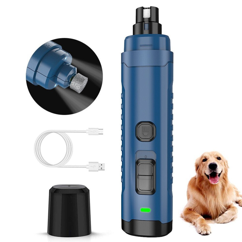 (Blue) Speed Dog Nail Grinder Upgraded Professional LED Lighting Pet Nail Trimmer Rechargeable, Quite Low Noise, Paws Grooming and Smoothing