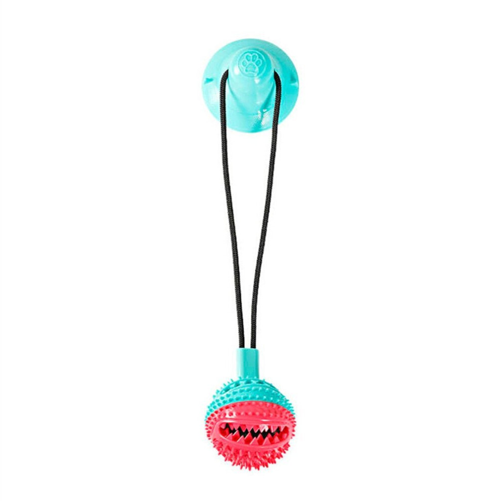 (Type-Blue) Dog Rope Ball Pull Toy with Double Suction Cup Multifunctional Interactive Dog Tug of War Toy with Teeth Cleaning and Food Dispensing Feat