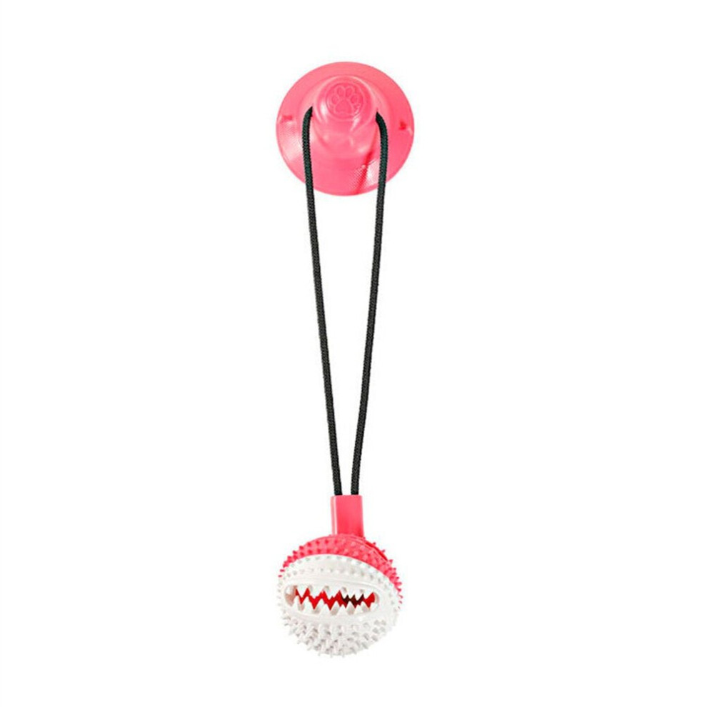 (Type-Pink) Dog Rope Ball Pull Toy with Double Suction Cup Multifunctional Interactive Dog Tug of War Toy with Teeth Cleaning and Food Dispensing Feat