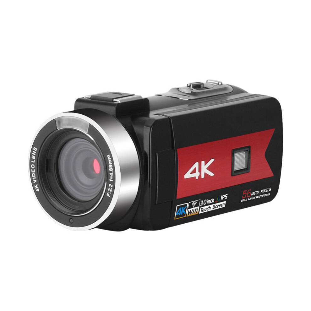 (Red) Zoom 4K Video Camera Camcorder for Youtube Live Broadcast IR Night Vision HD DV Video Recorder 5-axis Image Stabilization Anti-shake