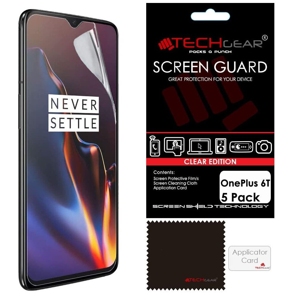 TECHGEAR [5 Pack] Screen Protectors for OnePlus 6T CLEAR LCD Screen Protectors Cover Guards