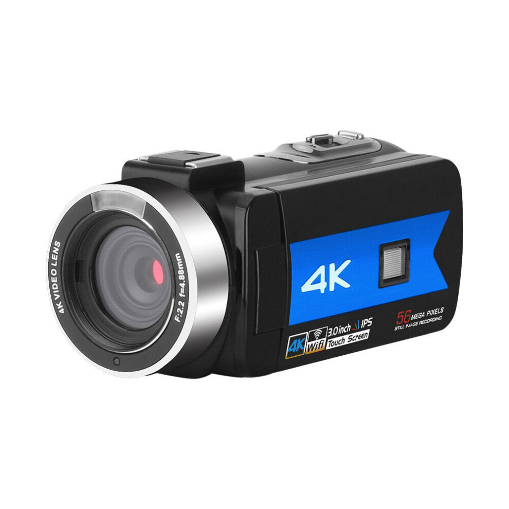 (Blue) Zoom 4K Video Camera Camcorder for Youtube Live Broadcast IR Night Vision HD DV Video Recorder 5-axis Image Stabilization Anti-shake