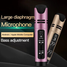 (Pink) DSP Metal Handheld Wireless Recording Karaoke Microphone Support 6 Voice Voice-Changing Built-In Sound Card Anchor Live Singing Microphones