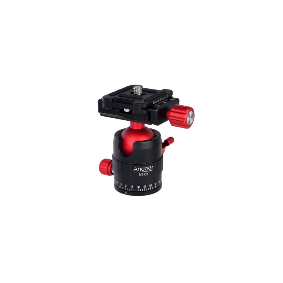 (Red) Compact Size Panoramic Tripod Ball Head Adapter 360 Rotation Aluminium Alloy with Quick Release Plate