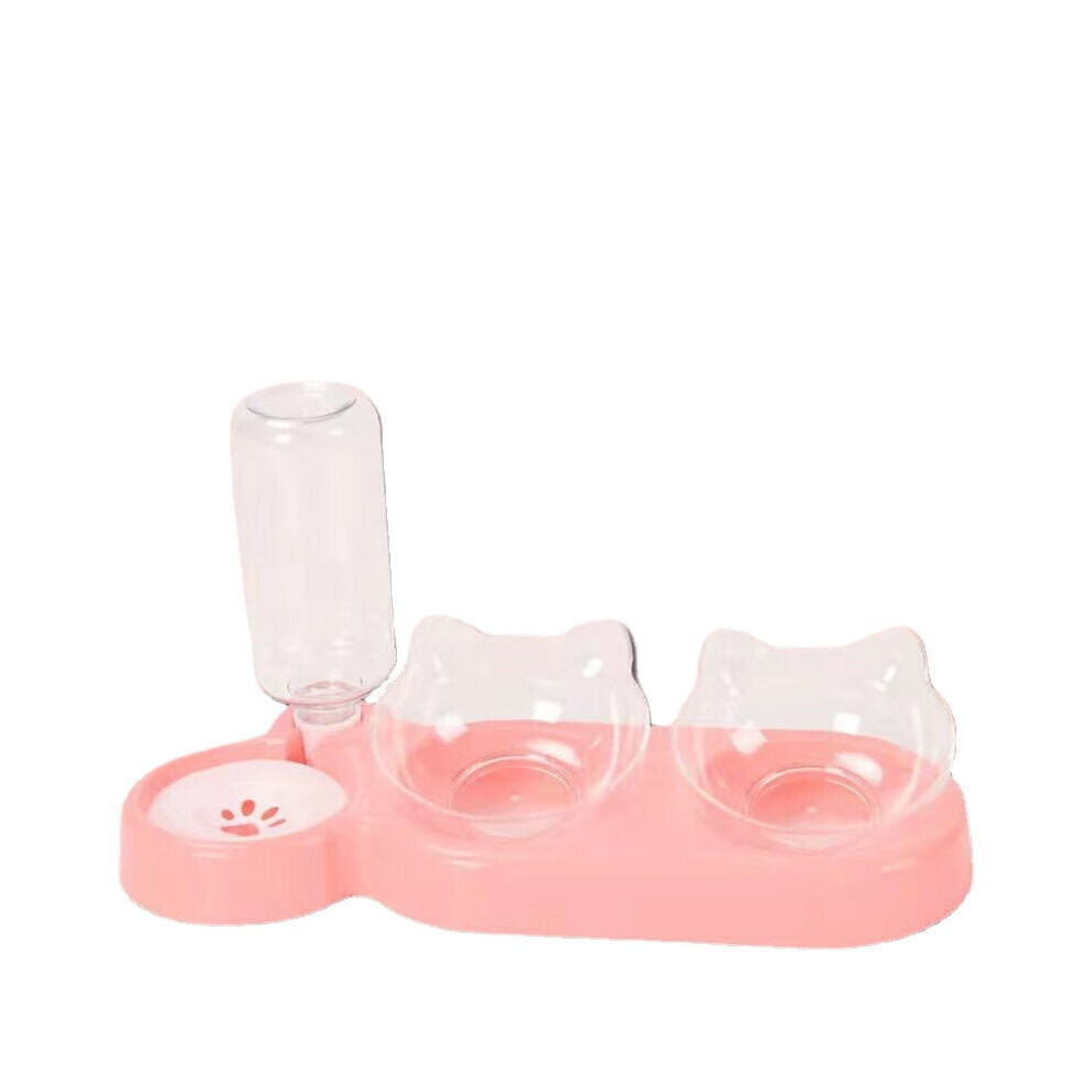 (Pink) 2-in-1 Food Bowl Autoxic Water Dispenser No-spill Food Feeder Dispenser Autoxic Dog Cats Drinking Bottles