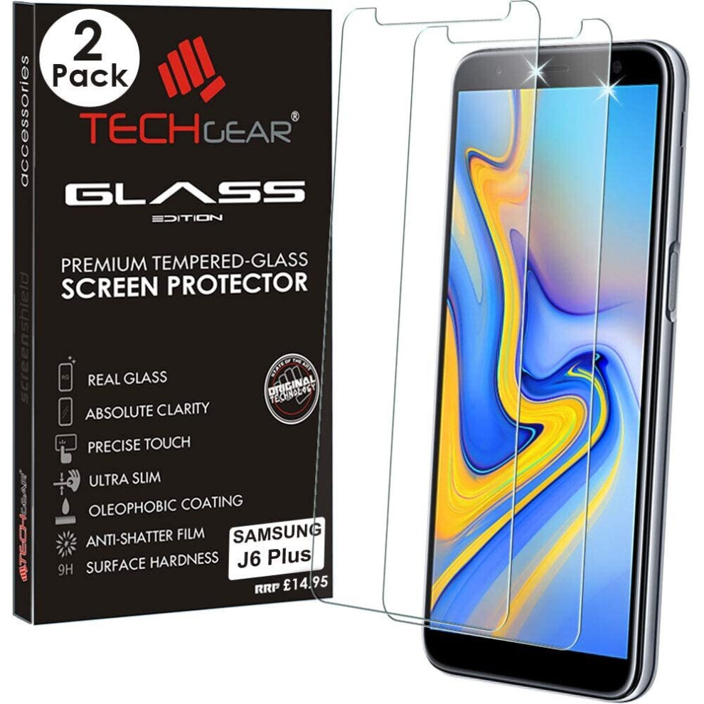 Techgear [2 Pack] Glass Edition For Samsung Galaxy J6 Plus, J6+ 2018 Genuine Tempered Glass Screen Protector Guard Cover...