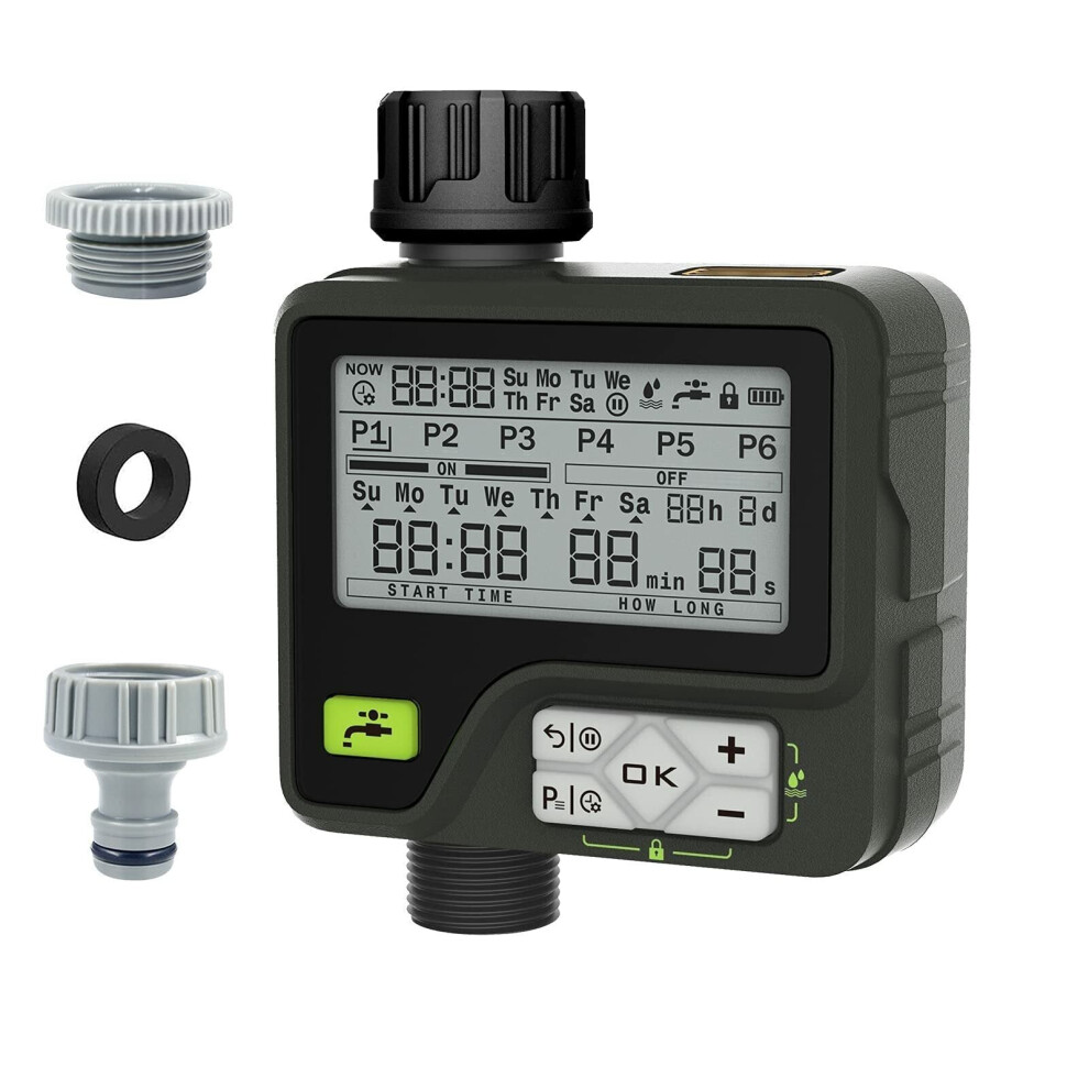 (EU Standard) Automatic Watering Irrigation Timer Rain Sensor Sprinkler Controller Hose for Garden Greenhouse Plant Lawn System 6 Separate Programs by Weekdays
