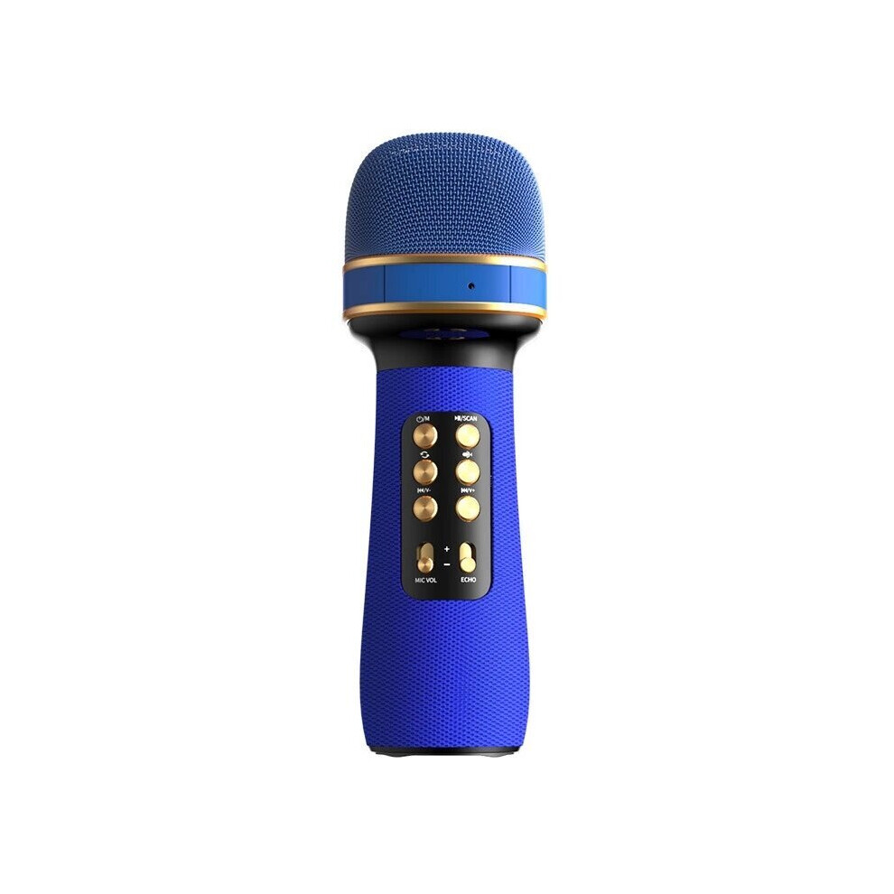 (Blue) Wireless Bluetooth 5.0 Condenser Microphone Speaker FM Radio Integrated Mic for IOS Android Smartphone Children Home Audio Karaoke Singing TV