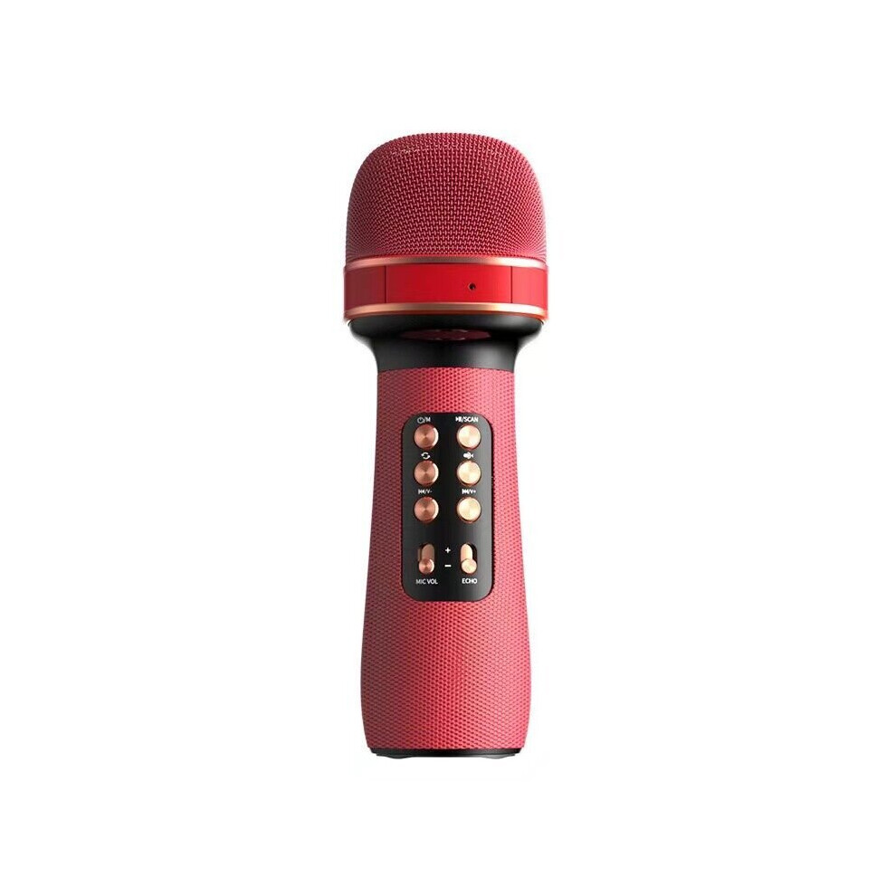 (Red) Wireless Bluetooth 5.0 Condenser Microphone Speaker FM Radio Integrated Mic for IOS Android Smartphone Children Home Audio Karaoke Singing TV