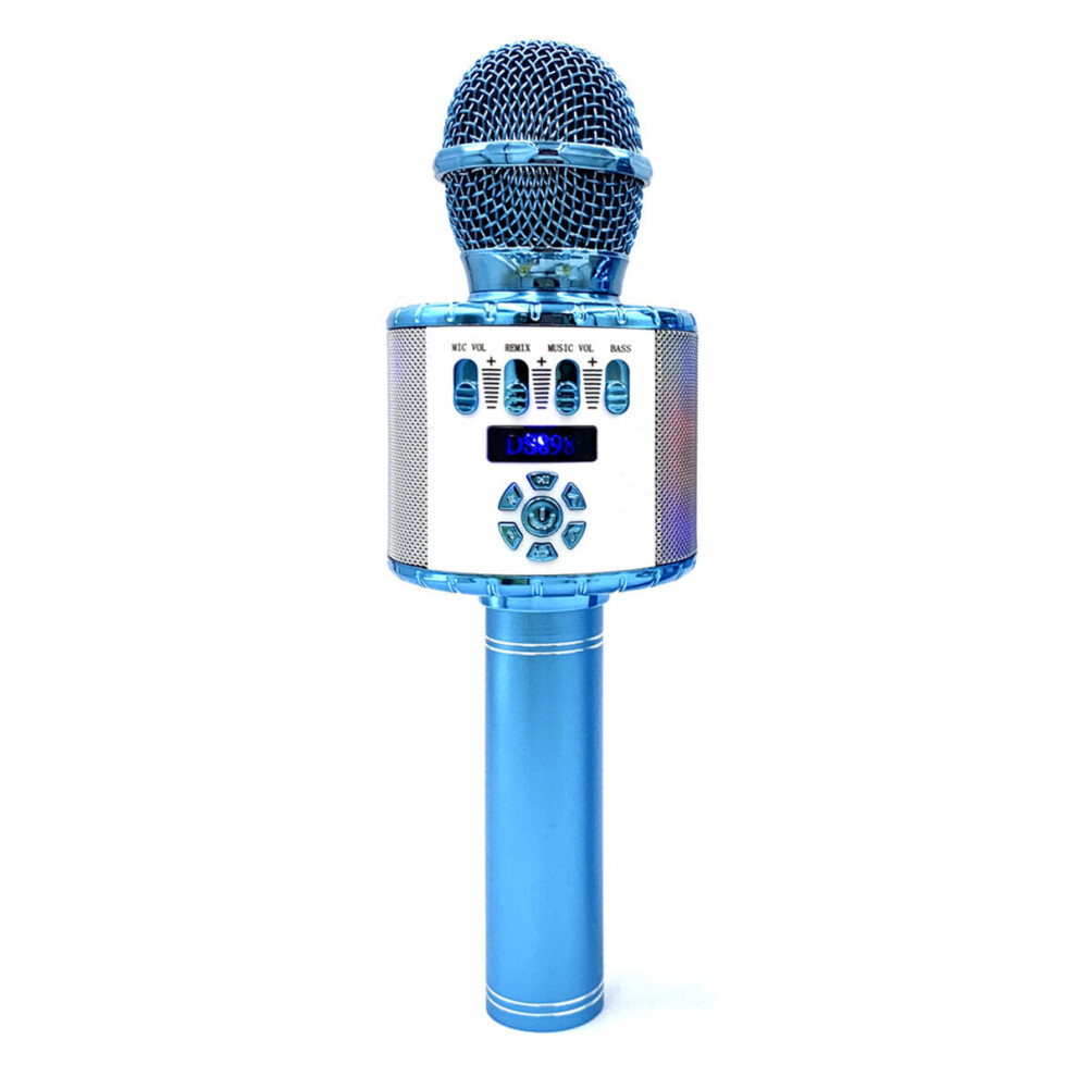 (Blue) 3-in-1 Microphone Wireless bluetooth Speaker Recorder HIFI Noise Reduction TF Card Portable Professional K Songs Karaoke Singing Player