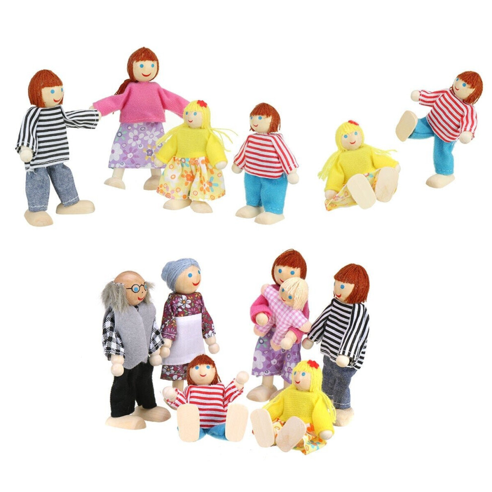 (72g) 2/4/7 Person Happy Family Wooden People Doll House Figures Flexible Role Play Doll Toy for Kids Gift