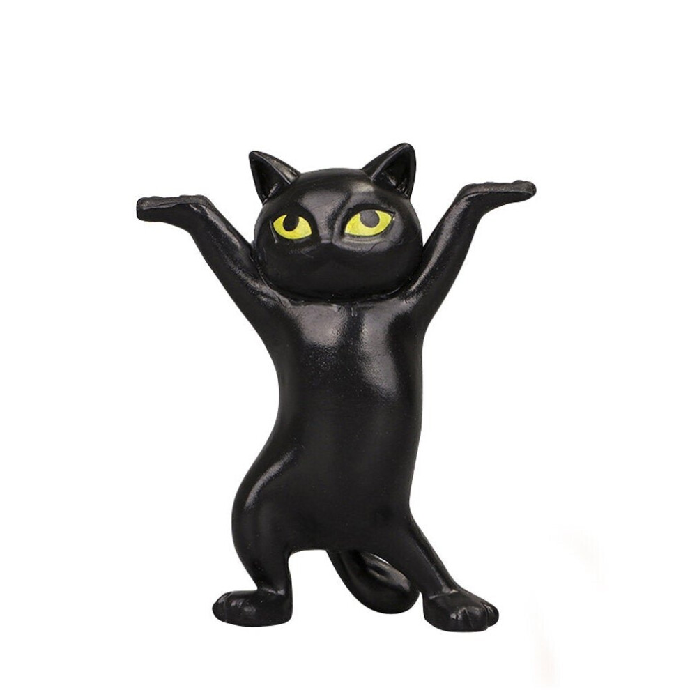 (Black) 1 PC Cartoon Dancing Cat Figure Doll Figurines Handmade Enchanting Kittens Toy for Office Pen Holder