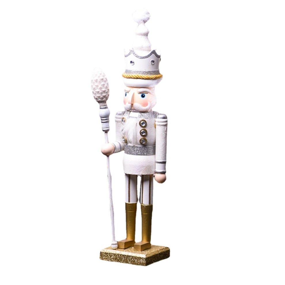 (White) 42cm Wooden Nutcracker Doll Soldier Vintage Handcraft Decoration Christmas Action Figure Gifts