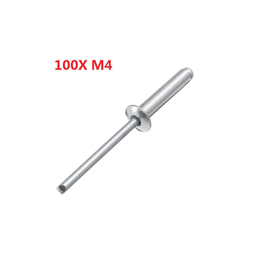 (13mm) M4 Aluminium Open End Blind Rivets Dome Head with Break Pull Mandrel 100Pcs