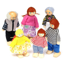 6PCS Wooden Family Members Dolls Set Kids Children Toy Figures Dressed Characters