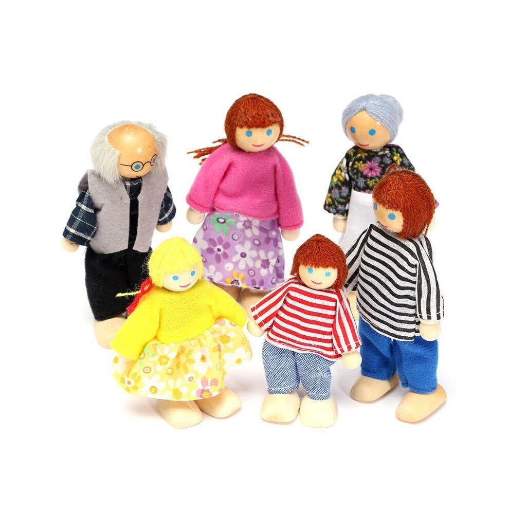 6PCS Wooden Family Members Dolls Set Kids Children Toy Figures Dressed Characters