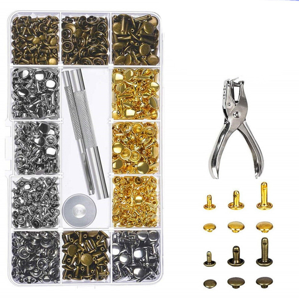 360Pcs Leather Rivets Double Cap Metal Fixing Tool With Punch Pliers Kit Craft Snap Fastener Press Button Repair