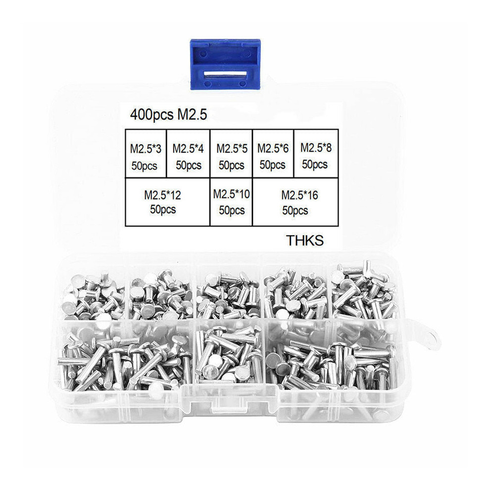 (M2) 400Pcs M2 M2.5 Flat Head Solid Aluminum Rivets Assortment Kit