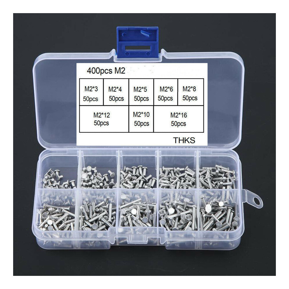 (M2.5) 400Pcs M2 M2.5 Flat Head Solid Aluminum Rivets Assortment Kit