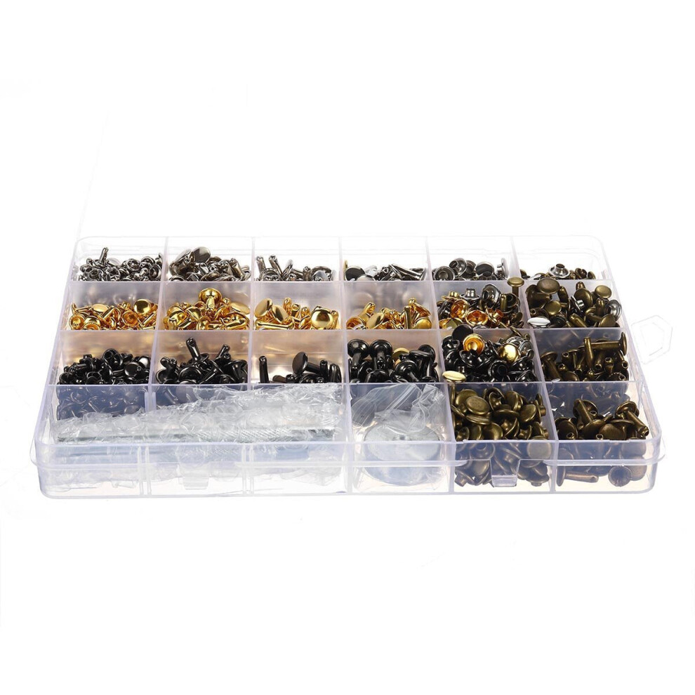 540pcsLeather Craft Tools Kits Double Cap Rivets Tubular Metal Studs w/ Tools