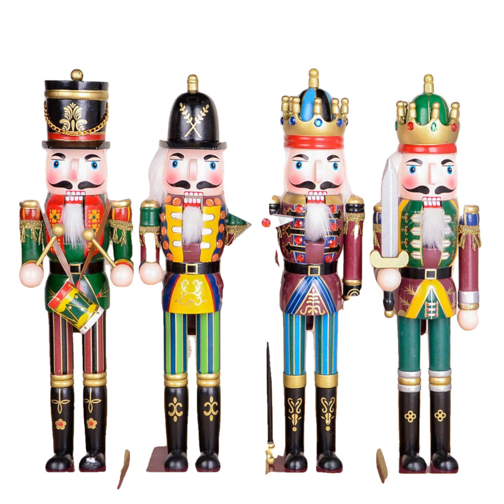 4PCS/Set 30cm Wooden Nutcracker Doll Soldier Vintage Handcraft Decoration Christmas Gifts