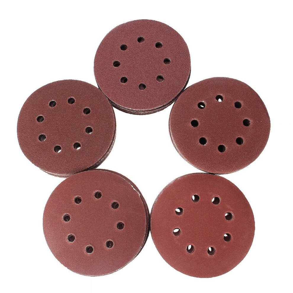 100Pcs 125Mm 8 Holes Abrasive Sand Discs 60/80/100/120/240 Grit Sanding Papers 3654659275400