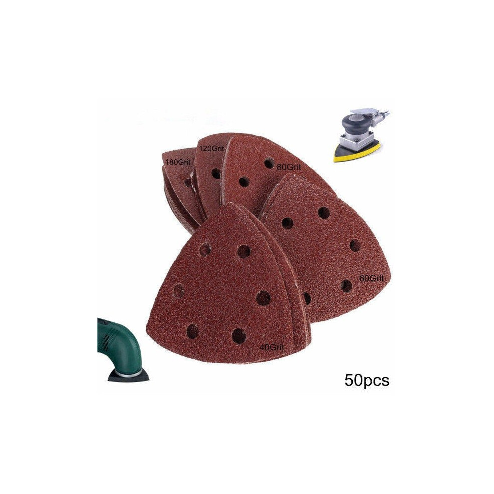 50pcs 90mm 40-180 Grit Sanding Sheets Triangle Sander Grinder Backing Paper Pads