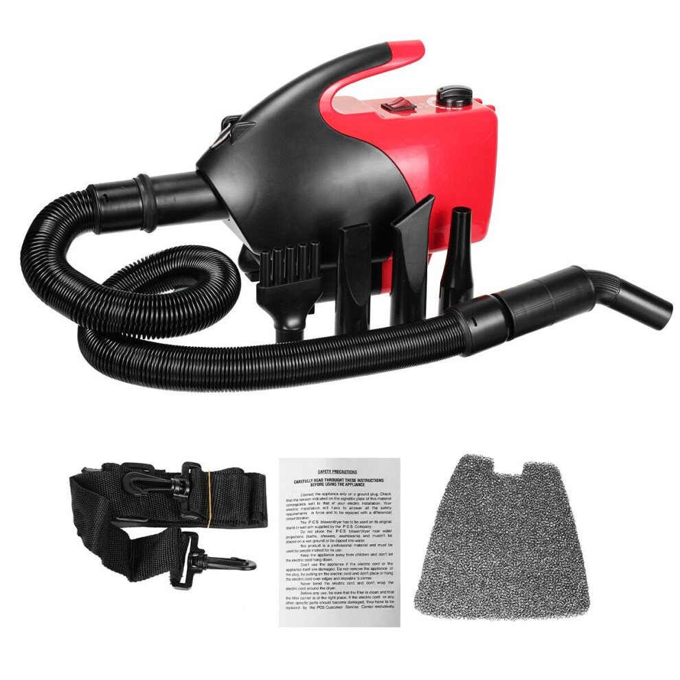 (Red) 2800W Low Noise Pet Hair Dryer Dog Cat Grooming Heater Adjustable Heat Resistance Pet Blower