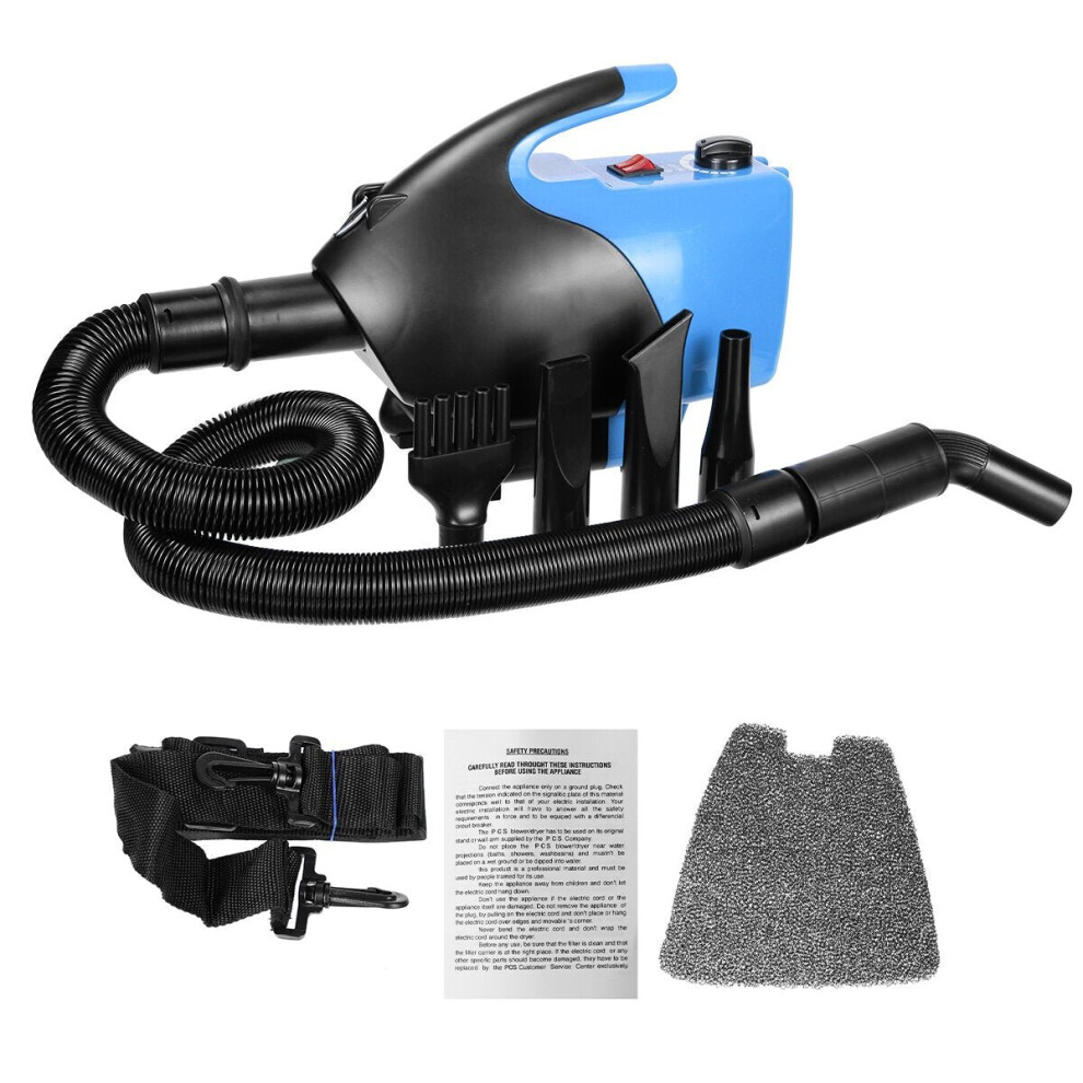 (Blue) 2800W Low Noise Pet Hair Dryer Dog Cat Grooming Heater Adjustable Heat Resistance Pet Blower