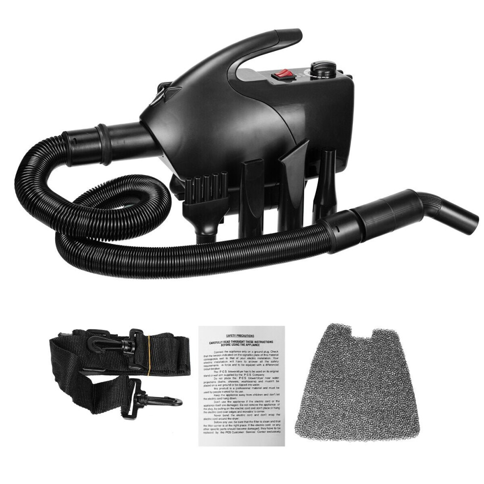 (Black) 2800W Low Noise Pet Hair Dryer Dog Cat Grooming Heater Adjustable Heat Resistance Pet Blower