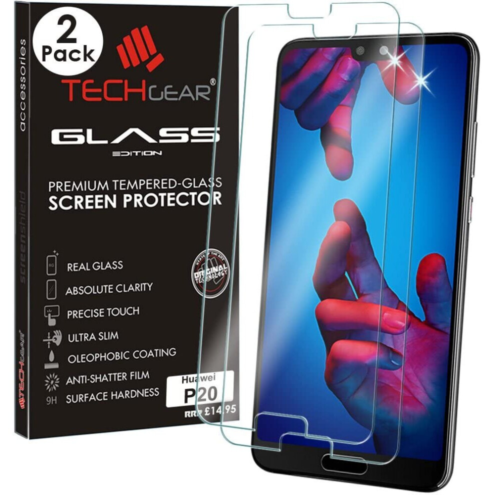 Techgear [2 Pack] Glass Edition For Huawei P20 - Genuine Tempered Glass Screen Protector Guard Covers Compatible With Huawei P20