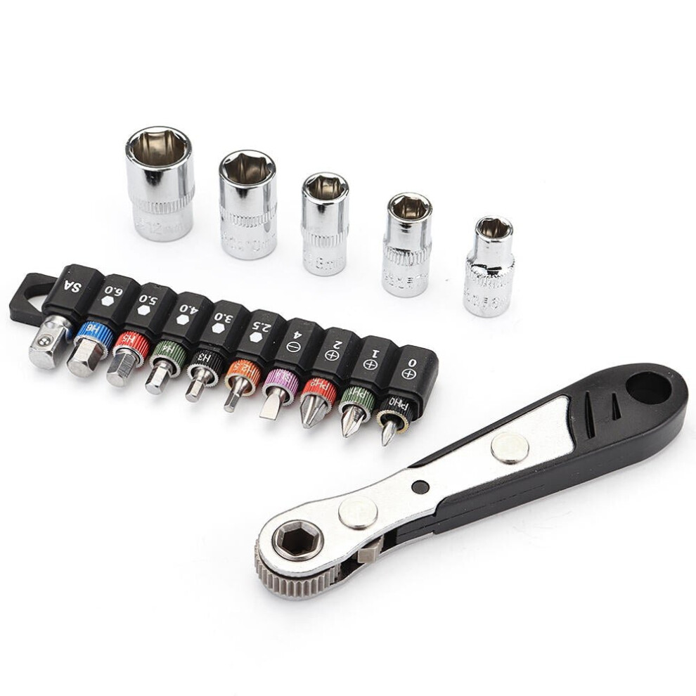 16Pcs Mini Ratchet Wrench Screwdriver Bit Set Driver Socket Accessories 3654659277992