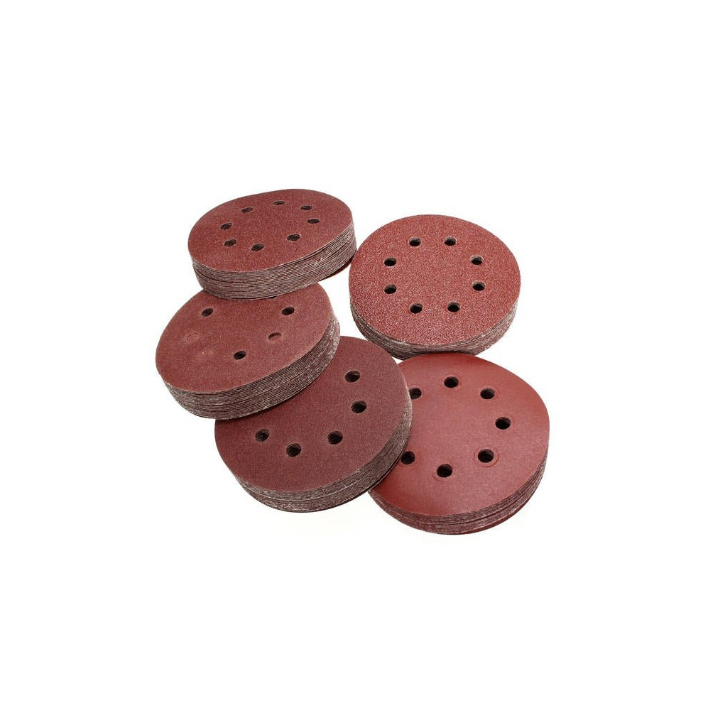 100pcs 125mm 8 Holes Abrasive Sand Discs 60-240 Grit Sanding Papers