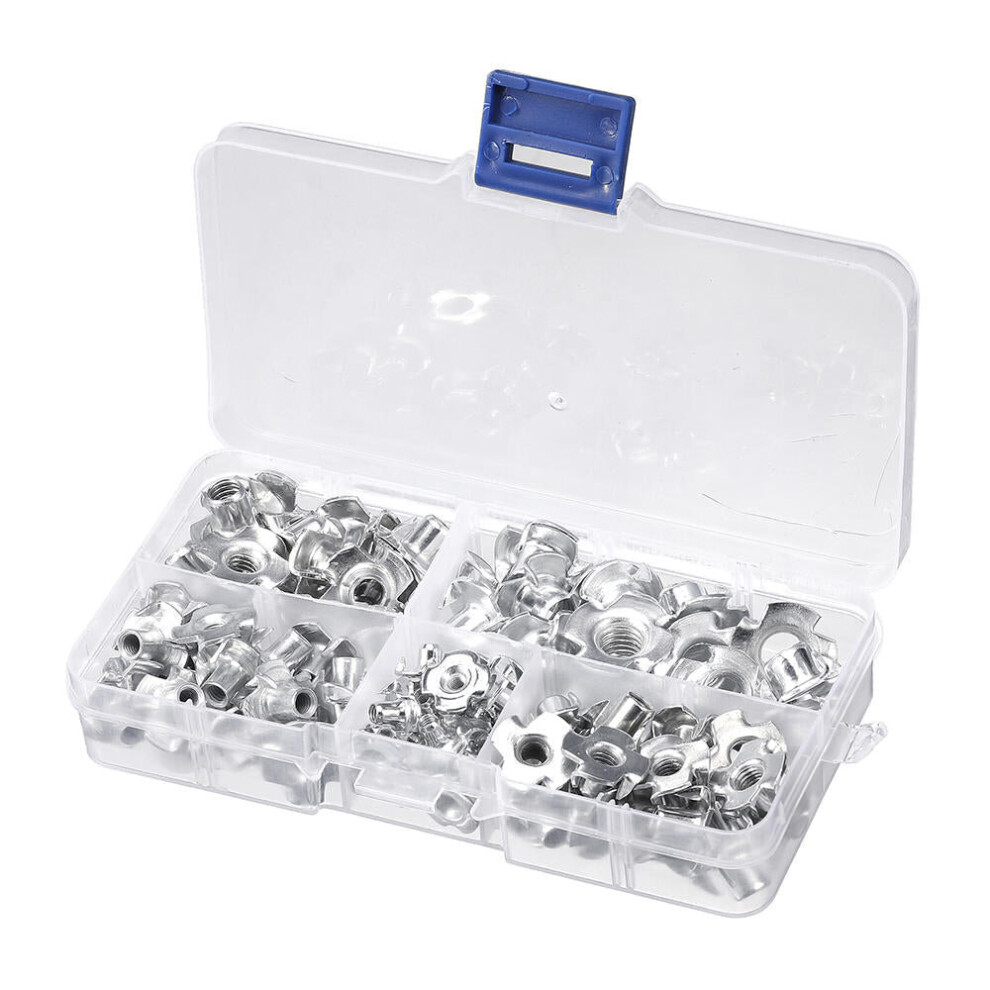 90Pcs Four Prong T Nut Inserts Carbon Steel Zinc Plated For Wood M3/M4/M5/M6/M8 Nut Assortment Kits 3654659372871