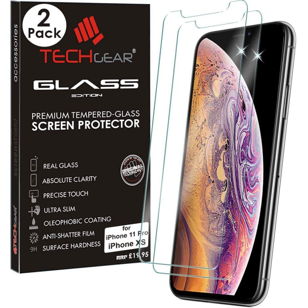 Techgear [2 Pack Glass Screen Protector For Iphone 11 Pro, Iphone Xs, X - Genuine Tempered Glass Screen Protector Guard Covers...