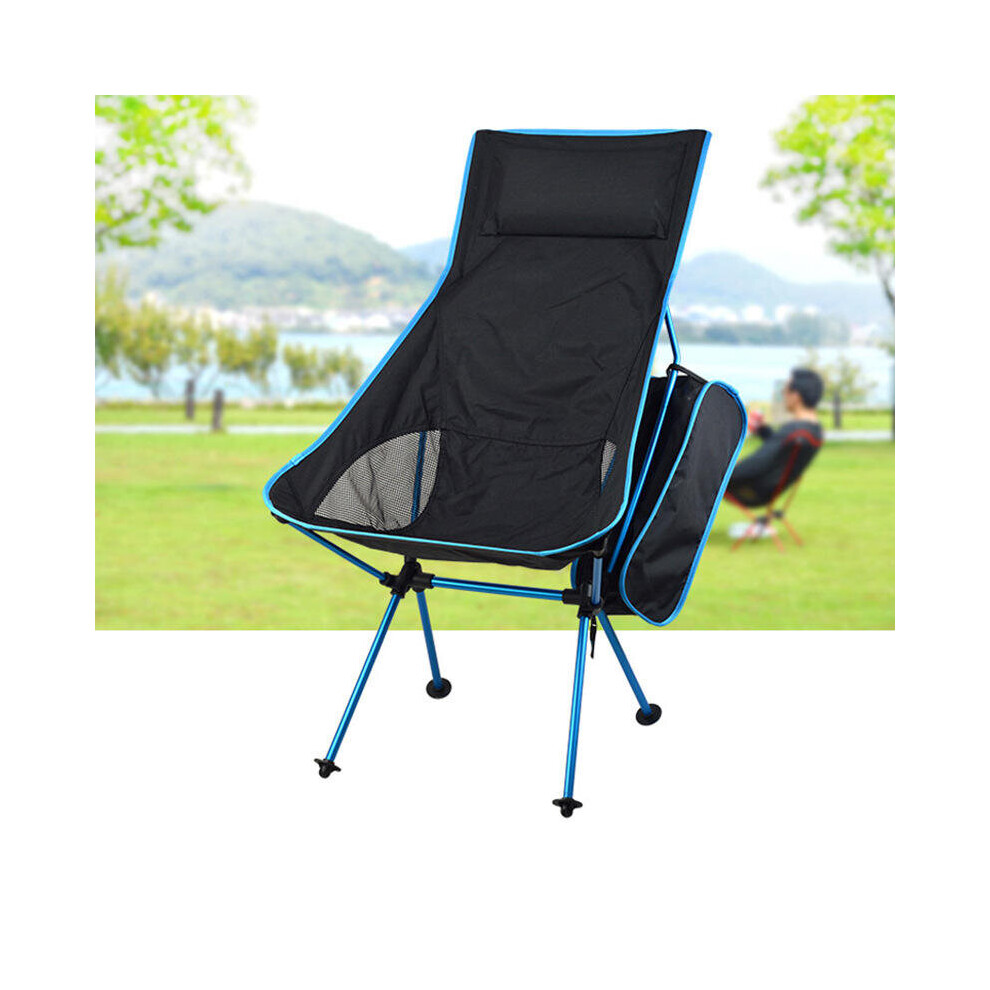 (Light Blue) Portable Folding Chair Camping With Pillow Ultralight For Fishing Picnic Max Load 120 kg