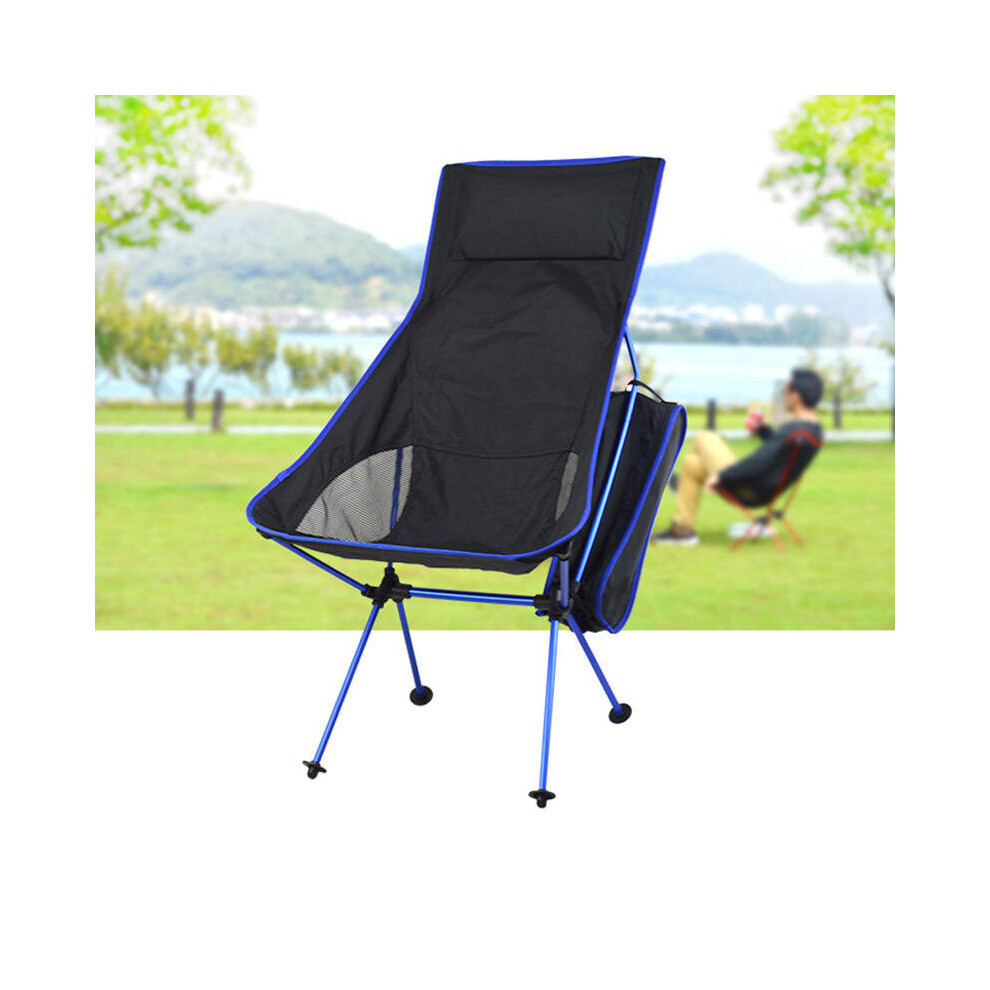 (Dark Blue) Portable Folding Chair Camping With Pillow Ultralight For Fishing Picnic Max Load 120 kg