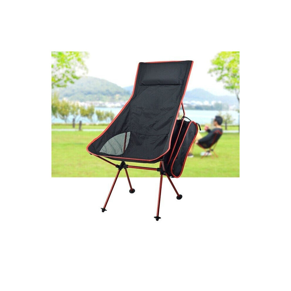 (Red) Portable Collapsible Moon Chair Fishing Camping BBQ Stool Folding Extended Hiking Seat Garden Ultralight Portable Indoor Outdoor Chair