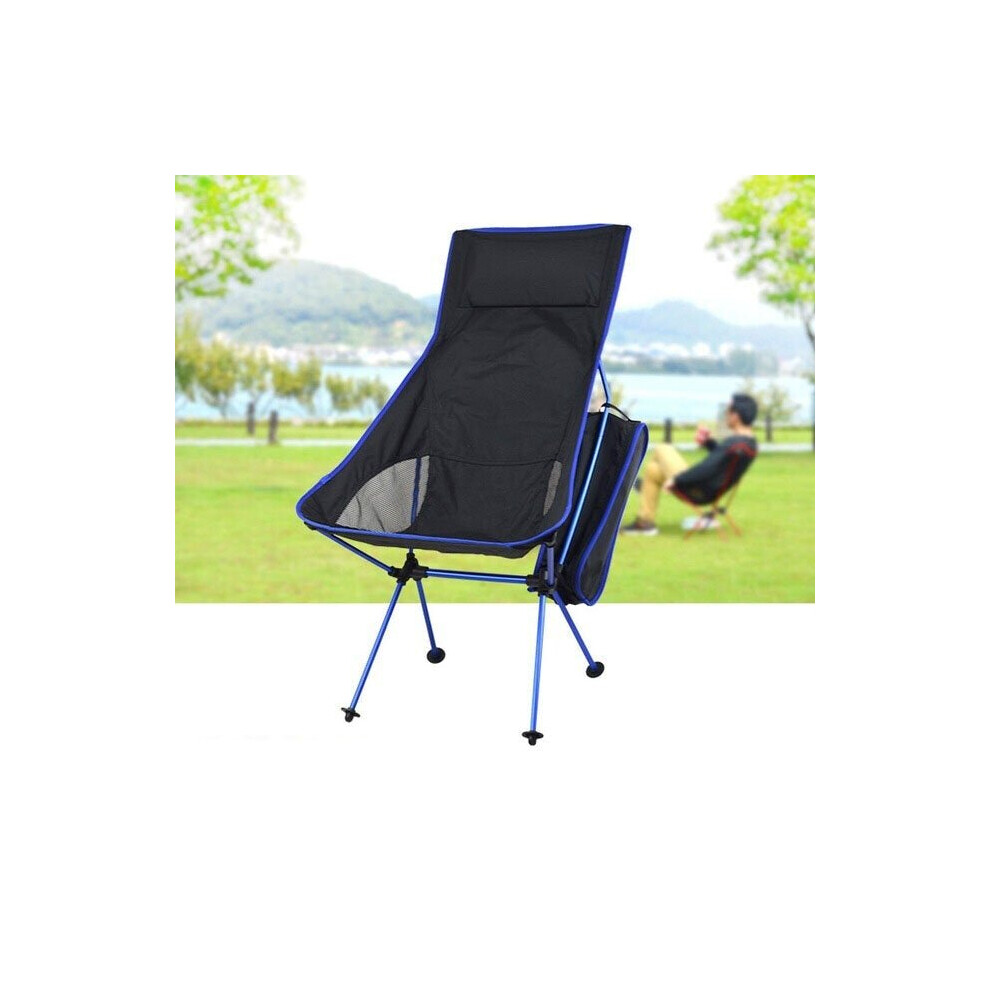 (Dark Blue) Portable Collapsible Moon Chair Fishing Camping BBQ Stool Folding Extended Hiking Seat Garden Ultralight Portable Indoor Outdoor Chair