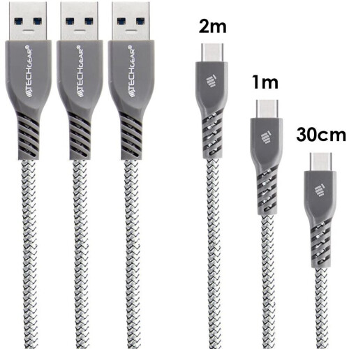 Techgear TECHGEAR 3 Pack STRONG Durable Braided USB C Charging & Data Sync Cables (30cm/1m/2m) Compatible with Samsung Tab S6 Lite, Tab...