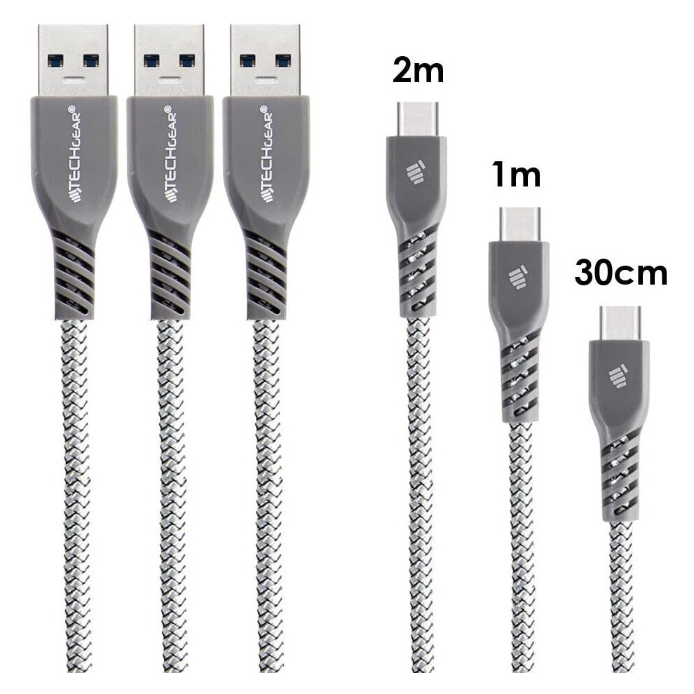Techgear 3 Pack Strong Durable Braided Usb C Charging & Data Sync Cables (30Cm/1M/2M) Compatible With Samsung Tab S6 Lite, Tab...
