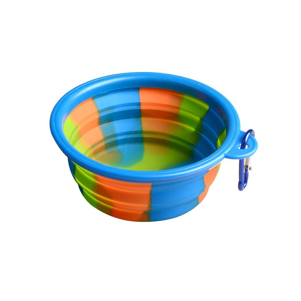 (Blue) Camouflage Silicone Bowl Collapsible Portable Out Pet Bowl Cat And Dog Universal