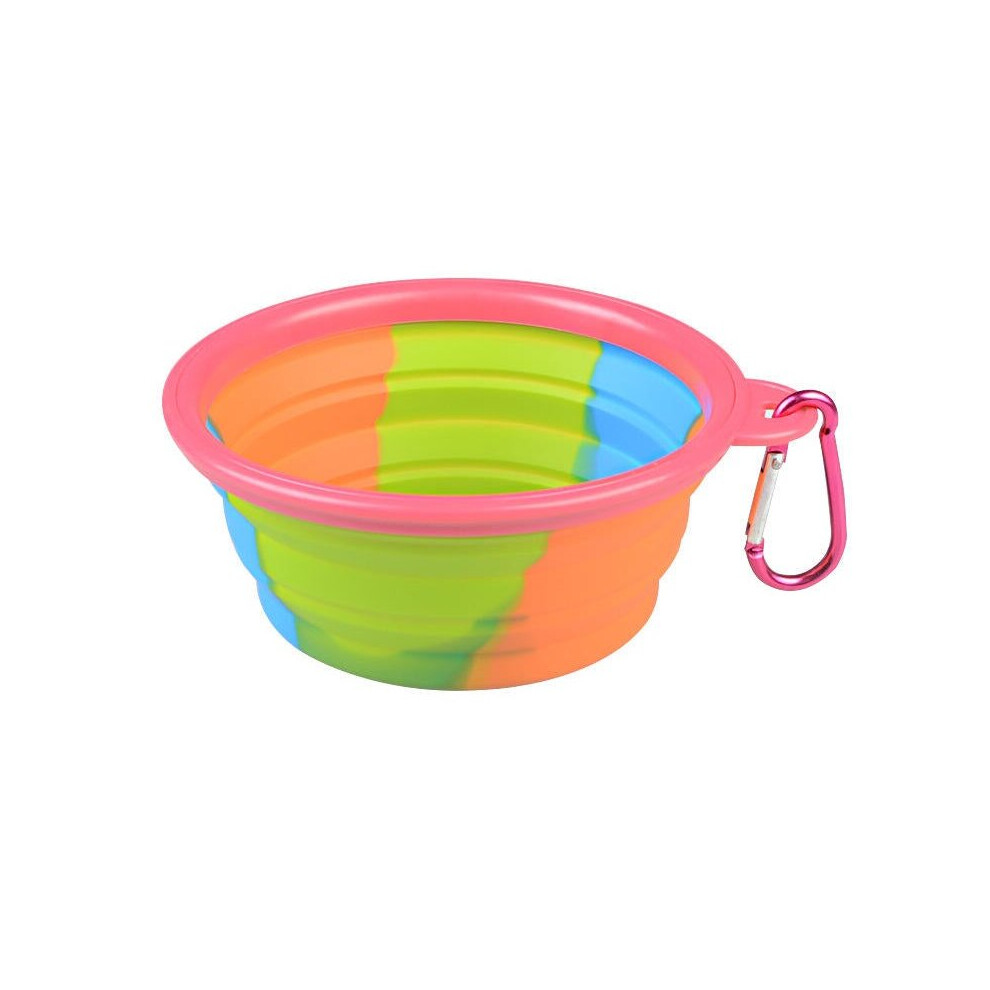 (Pink) Camouflage Silicone Bowl Collapsible Portable Out Pet Bowl Cat And Dog Universal